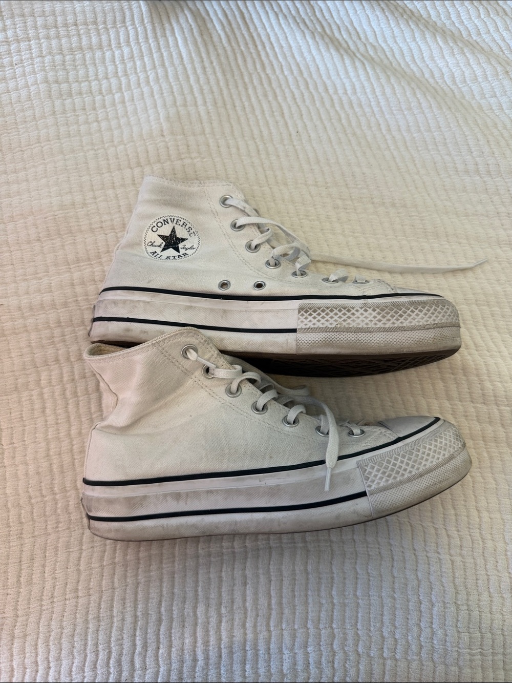 Converse High Top Platform Sneakers - White with Black Trim